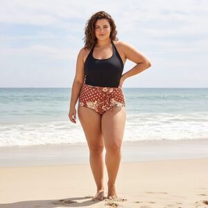 Torrid High Rise Swim Bottoms 2X 18 20 Orange Tie Front Floral Polka Dot Resort